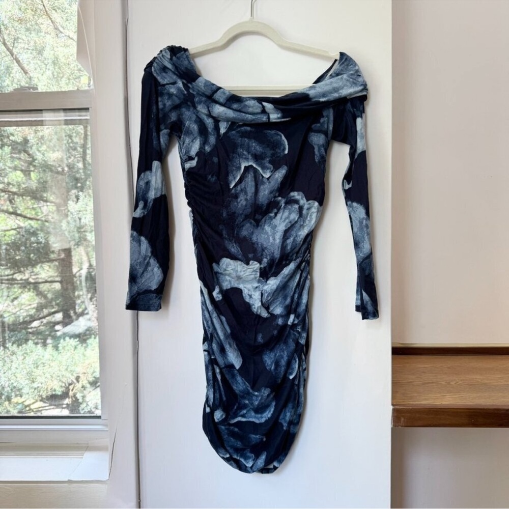 NWT Reformation Brooks Knit Dress Mini Long Sleeve Off The Shoulder Blue XS - Picture 7 of 12